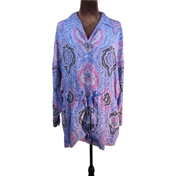 Paisley Print Oversized Short Dress  Tunic Long Sleeve Size S - Picture 1 of 5